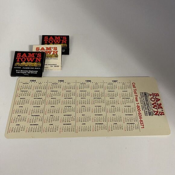 Sams Town Gold River Hotel Gambling Hall Casino Souvenir 1995 Calendar & Matches - Picture 9 of 13